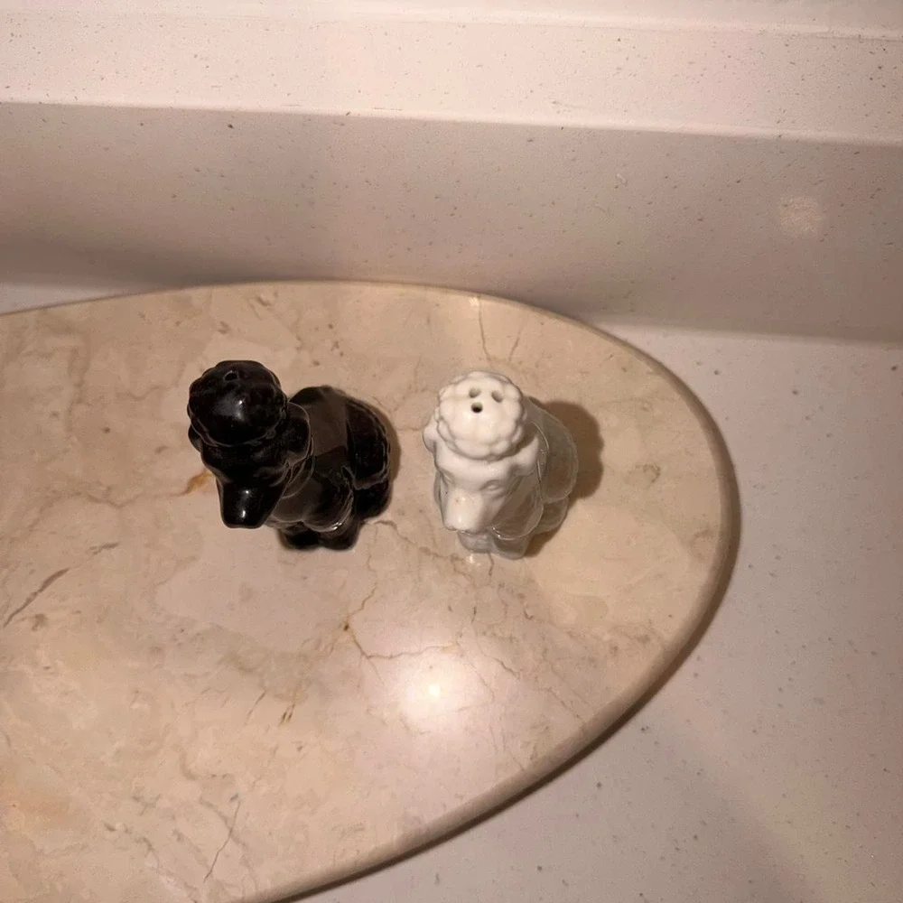 Black & white poodle salt & pepper shakers